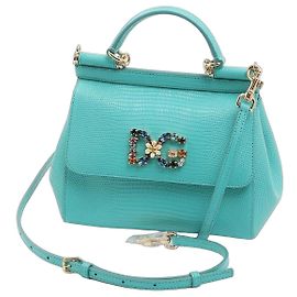 Dolce & Gabbana Sicily DG crystals small flap bag light blue leather Light blue