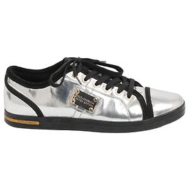 Dolce & Gabbana Silver Leather Sneakers Men Silvery