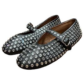 Alaïa Sapatilhas Mary Jane em Couro Preto com Cristais Preto