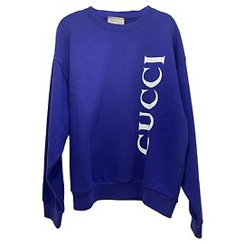 Pull Gucci avec imprimé logo en coton bleu marine XL Bleu Marine