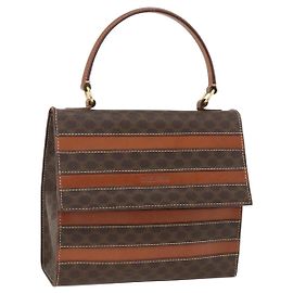 Céline Bolsa de mão em lona Macadam CELINE em couro PVC marrom dourado Auth 174439 Marrom Dourado
