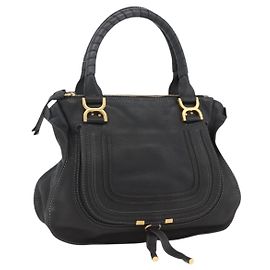 Chloé Borsa a mano Chloe Marcie in pelle nera e oro Auth mr2158 Nero D'oro