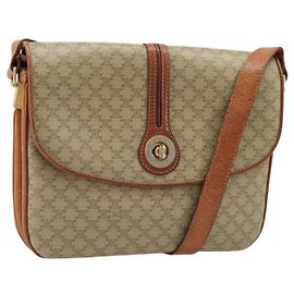 Céline Bolsa de Ombro Circular em Lona Macadam CELINE PVC Bege Ouro Auth ARZ313 Bege Dourado
