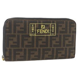 FENDI Zucca Canvas Long Wallet Black Brown Auth ki6613V Brown Black