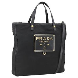 Borsa Tote PRADA Nylon 2way Nera Oro Auth ARZ275 Nero D'oro