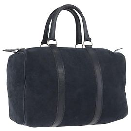Christian Dior Trotter Canvas Hand Bag Suede Navy Silver Auth BSZ381 Silvery Navy blue