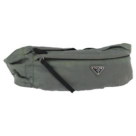 Sac à corps PRADA en nylon vert argent Auth ARZ294 Argenté Vert