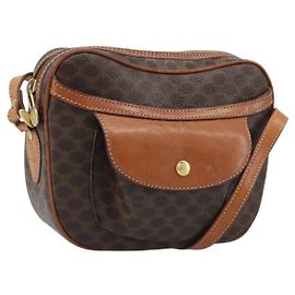 Céline Bolsa de Ombro em Lona Macadam CELINE em Couro PVC Marrom Dourado Auth ARZ276 Marrom Dourado