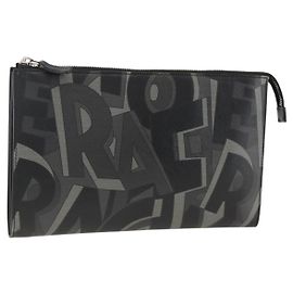 Salvatore Ferragamo Clutch Bag Leather Black Silver Auth ka3207 Black Silvery