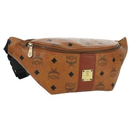 MCM Vicetos Logogram Gürteltasche aus PVC-Leder Gold Braun Auth am11009A Braun Golden