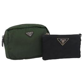 Pochette Prada Nylon 2 Set Kaki Noir Auth bs33737 Noir Kaki