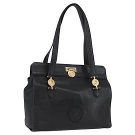 Versace Bolsa Tote de couro preta e dourada Auth 174062 Preto Dourado
