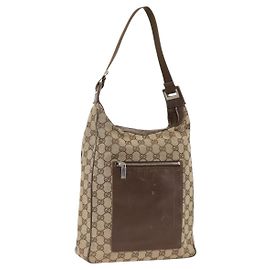 Borsa a Spalla GG Canvas Gucci Beige Argento 019.0538 Auth 174564 Argento Beige