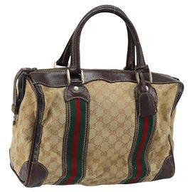Borsa Boston in tela GG della linea Sherry di GUCCI Beige Oro Rosso Auth gh1789 Rosso Beige D'oro