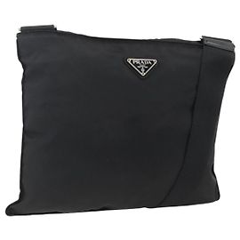 PRADA Shoulder Bag Nylon Black Silver Auth BSZ154 Black Silvery