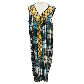 Marc Jacobs Blau Multi Karo Patchwork Seidenkleid Mehrfarben