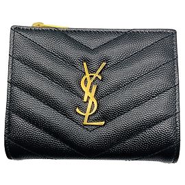 Billetera bi-fold de cuero de ternera grain de poudre negro Saint Laurent Negro