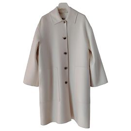 HERMÈS CAPPOTTO ÈVASÈ IN LEGERO DOUBLE FACE CACHEMIRE. Bianco