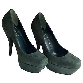 Yves Saint Laurent – 'Lucy 105' Forest Green Suede Pumps Dark green