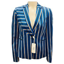 Giacca blazer a un bottone Akris Punto a righe blu / beige / nera Blu