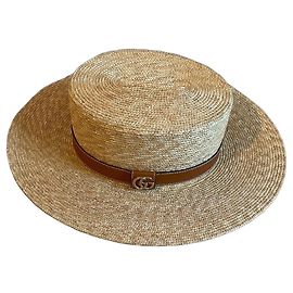 Gucci Strohhut mit Lederdetail GG S Braun