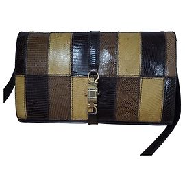 Autre Marque Bolsa de ombro vintage em couro e lagarto Marrom Preto Multicor