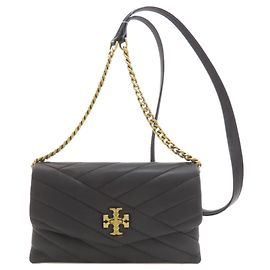 Cartera larga de cuero Tory Burch Kira Chevron con cadena para mujer Negro