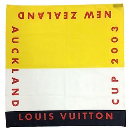 Bufanda/Chal/Bandana de Edición Limitada Louis Vuitton Cup en Algodón Amarillo x Marino Blanco Blanco