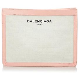 Balenciaga 410119 Canvas Leather Clutch Bag Other Cream
