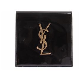 Yves Saint Laurent Black Patent Leather Document Case Black