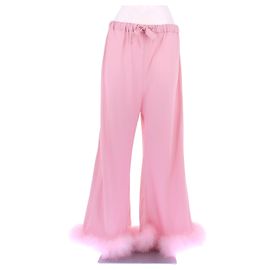 Autre Marque SLEEPER Pink Satin Pants with Feather Detail Pink