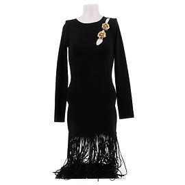 Autre Marque Robe "Rosette" noir à franges Black