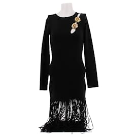 Autre Marque Fransen-Kleid "Rosette" in Schwarz Schwarz