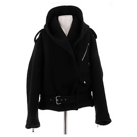 Alaïa Schwarzer Wollmantel mit Kapuze Schwarz