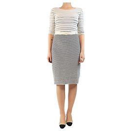 Dior Robe midi en tricot à rayures blanches et noires - taille UK 8 Blanc
