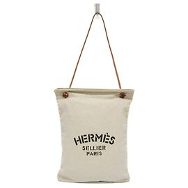 Bolsa de ombro Aline GM feminina em algodão e couro Hermès, marrom, branco Marrom