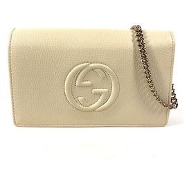 GUCCI GG Logo Interlocking G Soho Long Wallet, Chain Leather, Men's/Women's, Ivory Cream
