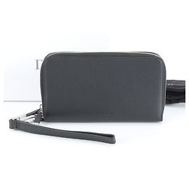 Christian Dior Leather Long Wallet, Round Zipper, Black, Men's Black