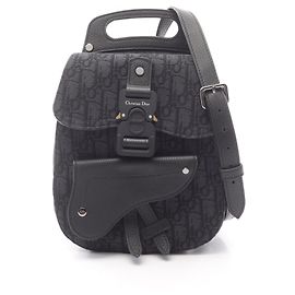 Christian Dior Dior Gallop Oblique Backpack/Handbag, Canvas and Leather, Men's, Navy/Black, Black