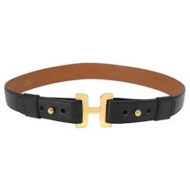 Cinto H de couro preto e dourado da Hermès Preto