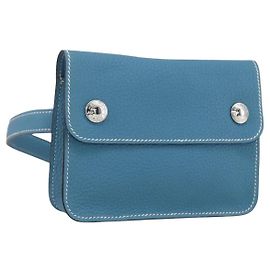Bolsa de cintura Pochette Hermès em couro verde, azul e prata Azul