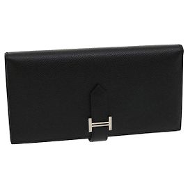 Hermès Hermes Bean Souffle Long Wallet Black