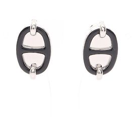 Pendientes Mini Maillon de Hermès Negro Plata
