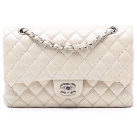 Chanel White Medium Classic Caviar Double Flap White Cream