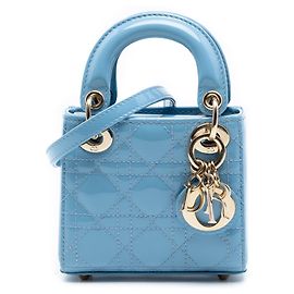 Dior Azul Micro Patente Cannage Lady Dior Azul Azul claro