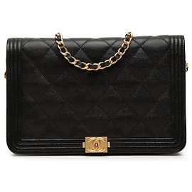 Chanel Black Quilted Caviar Boy Wallet on Chain Black