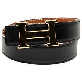 Cinto reversível Constance H em couro preto e Courchevel da Hermès Outro