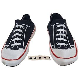 Marni Tênis de tecido preto e branco com cadarços estampados Preto Branco Vermelho