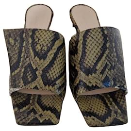 Wandler Python Effect Leather Heeled Sandals Brown Black Green