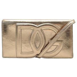 NOVO BOLSA DE MÃO DOLCE & GABBANA CLUTCH COM LOGO D&G EM COURO Dourado